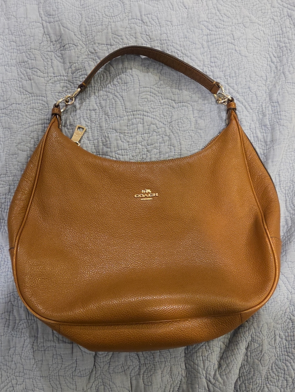 Coach Pebbled Leather Hobo Bag in Tan Brown with Gold Hardware